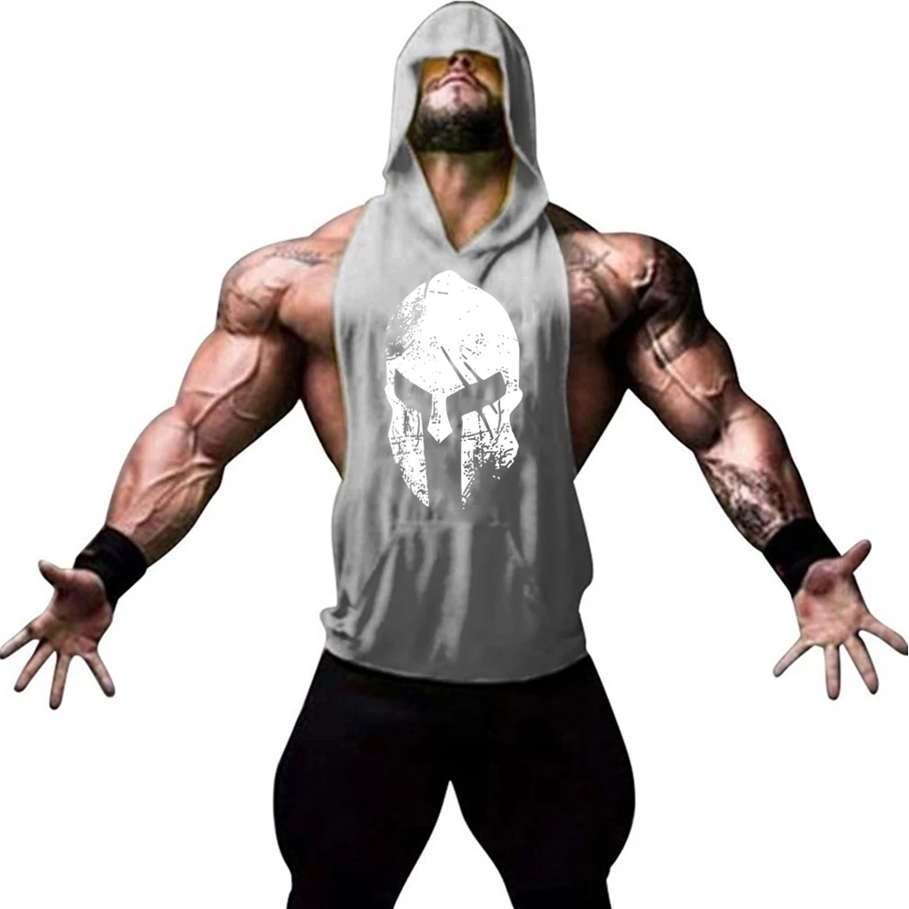 Summer personalized printed pattern men's outdoor fitness suit hooded vest gym sleeveless men's casual comfortable hooded vest