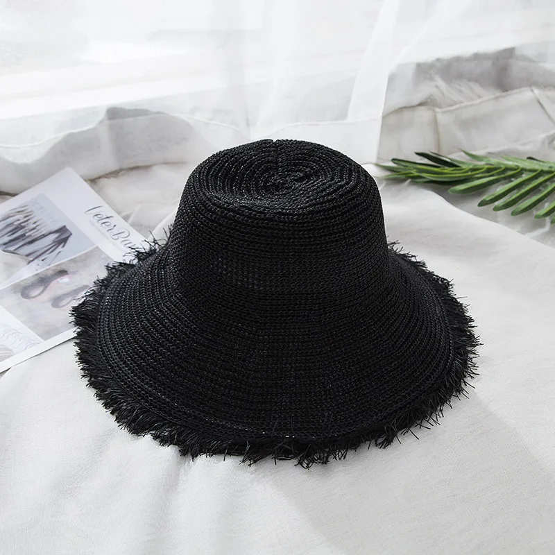 Summer Sun Hat Women Panama Hats for Women Wide Large Brim Beach Sun Hats Solid Visor Hat Straw Cap Female Bucket Hat