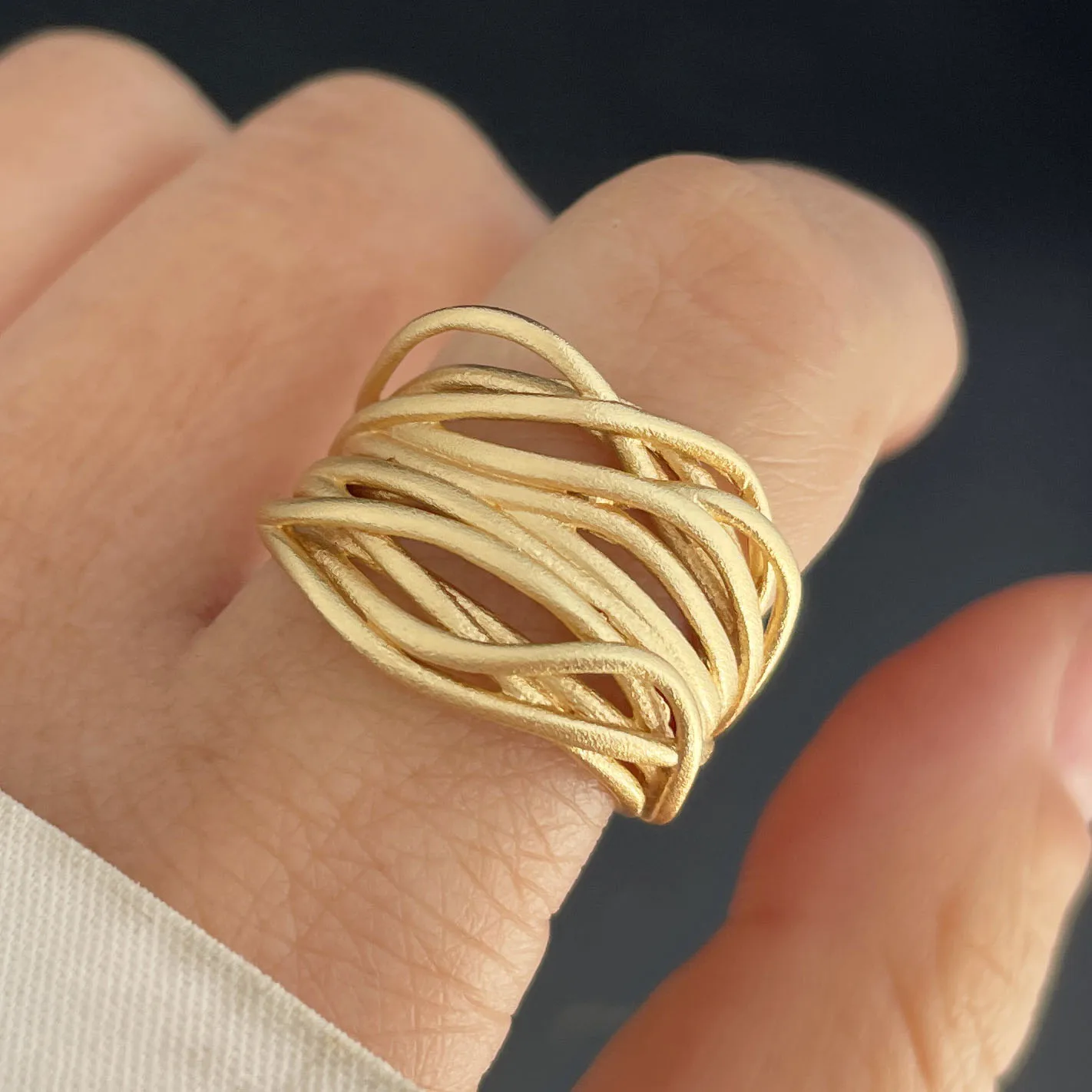 Women's 925 Sterling Gold Heart Interlines Ring, Handmade
