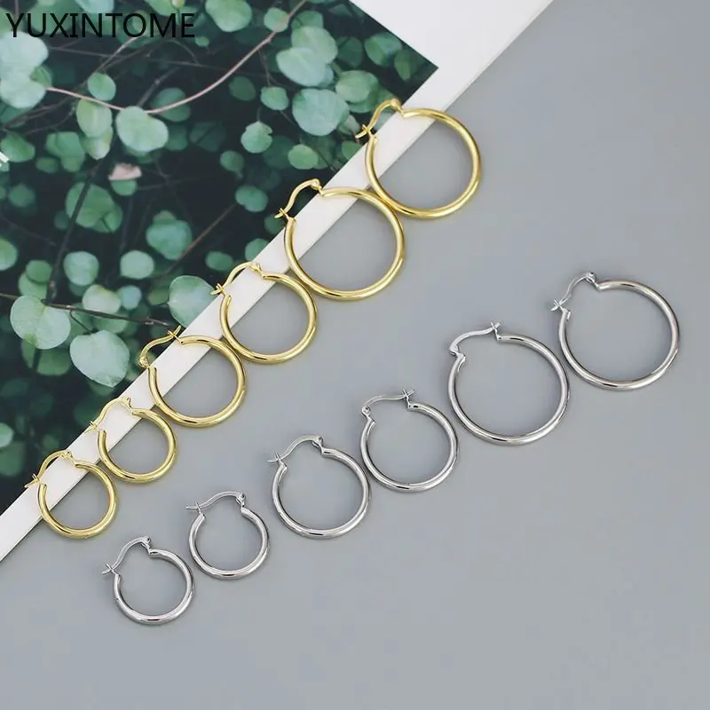 

Three Sizes 15/20/25mm 925 Sterling Silver Ear Needle round gold hoop Ear Buckle Minimalist CZ Earring Fashion Jewelry for women