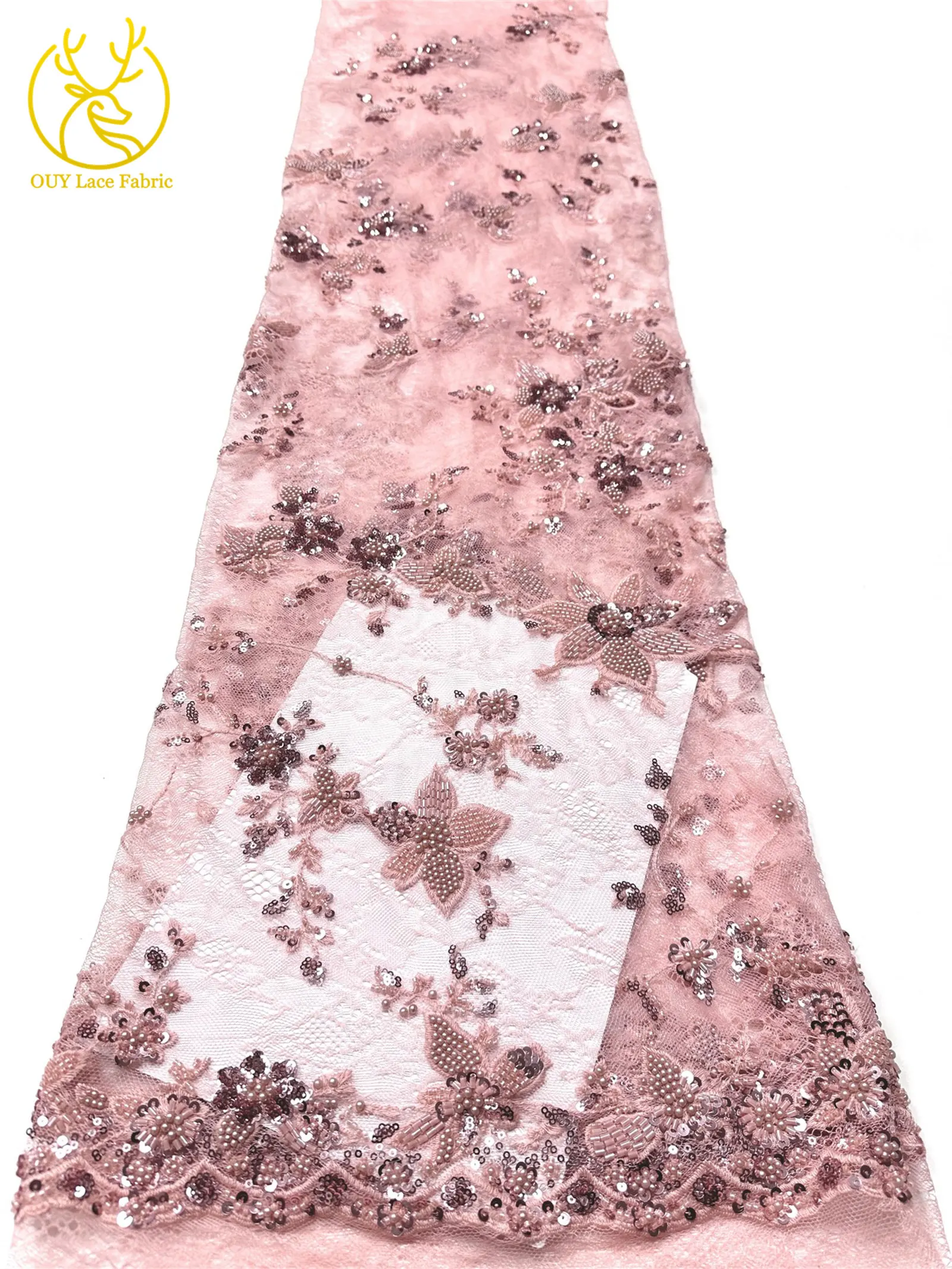 Grün Frankreich Damen Kleid Perlen Spitze Stoff 2026 Hochwertige afrikanische Stickerei Pailletten Spitze Stoff Party Abendkleid Stoff – Detail 15