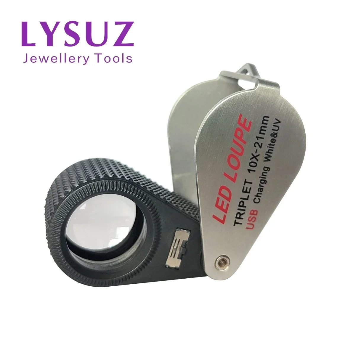 USB Charging LED 10X Loupe With Dual Light Withe UV Jewelry Diamond Gemstone Magnifying Glass Watch Antique Identification Tool