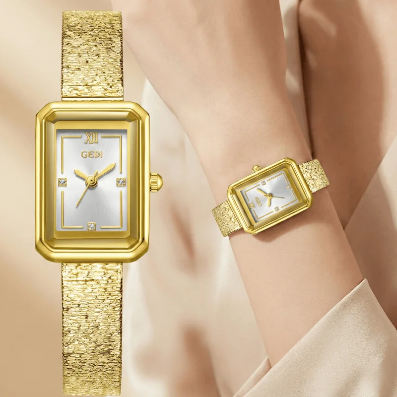 

Элегантные женские часы класса люкс с квадратным золотым корпусом, кварцевые, модные, изысканные часы для женщин, reloj para mujer