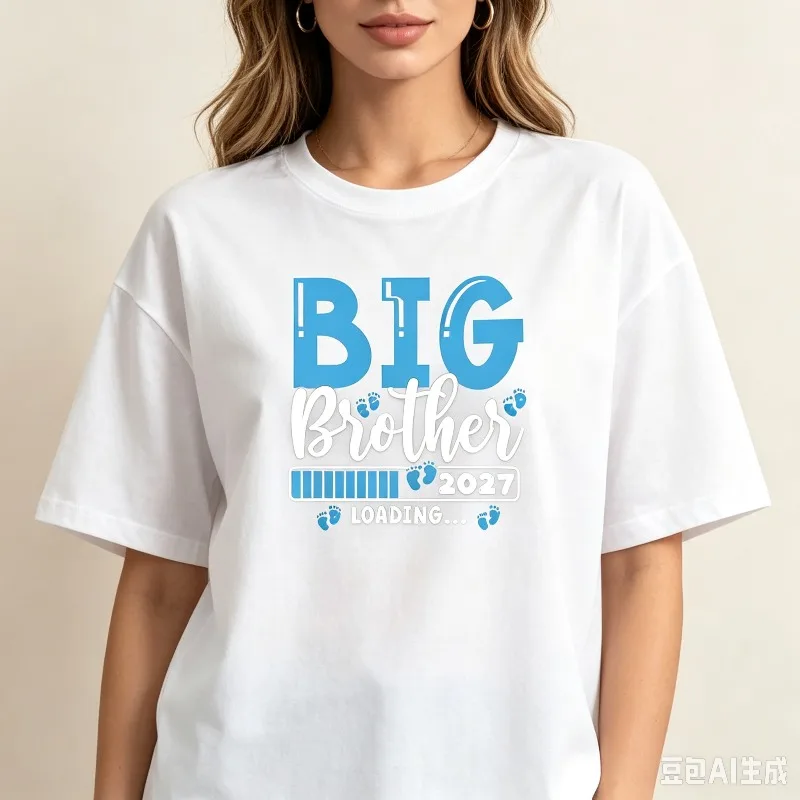 BIG Brother 2027 LOADING Women T‑Shirt Blue White Family Celebration Print Modal Soft Tee for Baby Shower Gender Reveal Wear