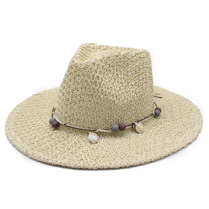 High-end Ethnic Style Straw Hat For Seaside Vacations, Bohemian Hat, Shell-decorated Flat-top Straw Hat For Women