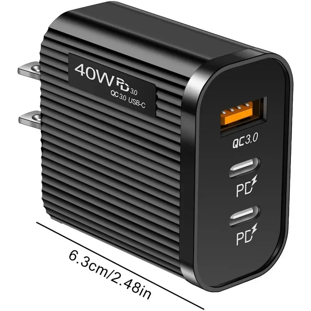 شاحن هاتف ABS عالمي USB 3 منافذ من النوع C شاحن 40 وات شاحن سريع للهاتف