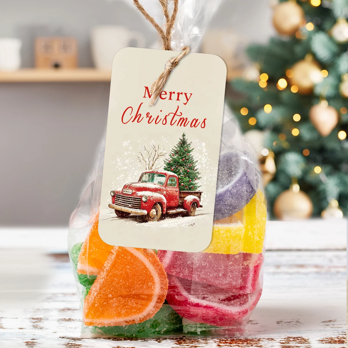 50 Stück Vintage-Rote LKW-Weihnachtsgeschenkanhänger, hängende Dekoration für Baum, präsentieren Topper, Weihnachtsparty-Geschenke, Zubehör für kleine Unternehmen ​ – Detail 5