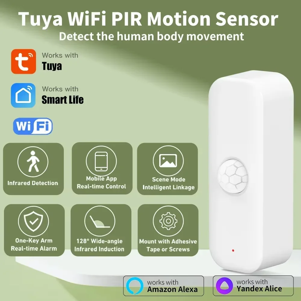 

Датчик движения Tuya WiFI PIR, умный датчик человеческого тела, датчик умного дома, приложение, дистанционное управление, умная жизнь для умного дома, работа с Alexa