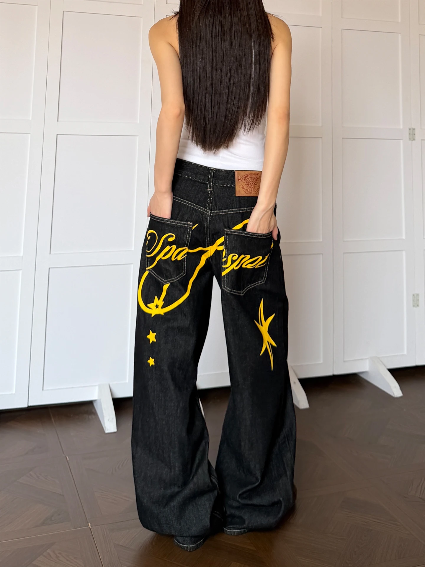 

Джинсы Don Cry Original Cow Star Letter Print, женские, свободные, широкие, прямые, повседневные, удобные, с естественной линией талии