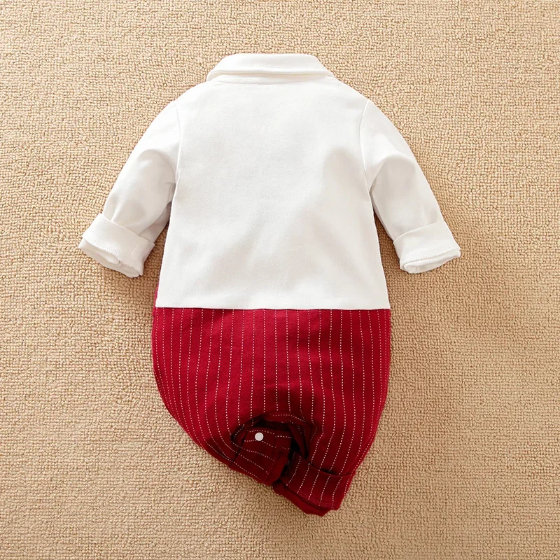 Baby Boy Newborn Casual Gentleman Bow Stripe Children's Clothing Jumpsuit Cotton Spring And Autumn Long Sleeved Jumpsuit