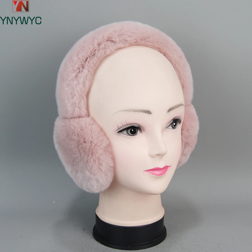 Winter Russian Lovely Girls Real Rex Rabbit Fur Earmuffs Women Warm Fluffy Genuine Rex Rabbit Fur Earflap Lady Fur Earmuff