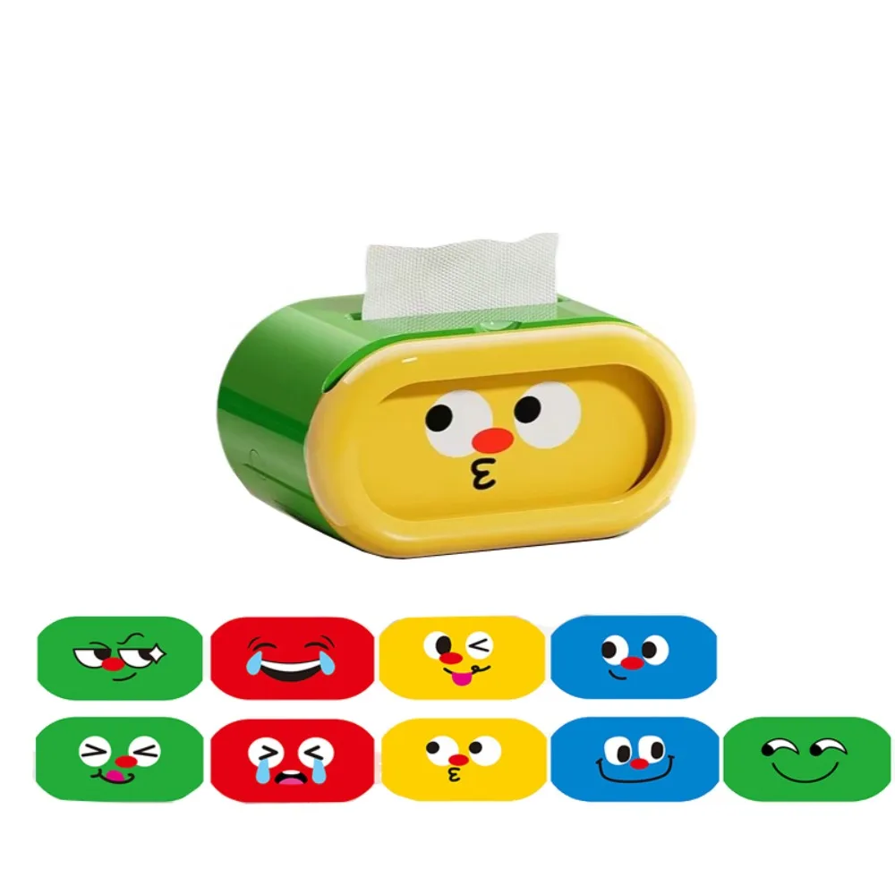 

Large-Capacity Cartoon Tissue Box Interchangeable Expression Decorative Facial Tissue Holder Pull-Out Design Space-saving