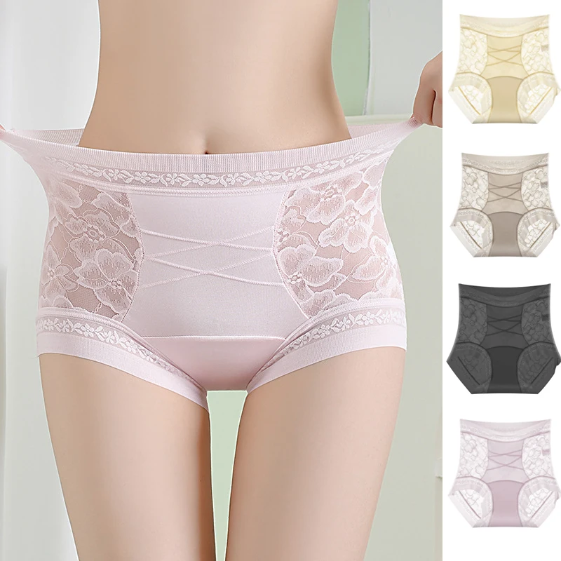 2 قطعة سراويل داخلية نسائية من الدانتيل الساتان عالية الخصر البطن تحكم ملخصات الإناث سلس تهوية تشكيل السروال بعقب رافع الملابس الداخلية #1
