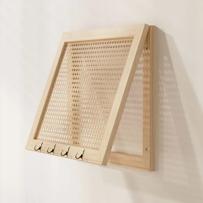 Rattan Woven Electric Meter Box Concealed Distribution Box Exquisite Wall Decoration With Hook Wooden Electric Meter Cover ZI909
