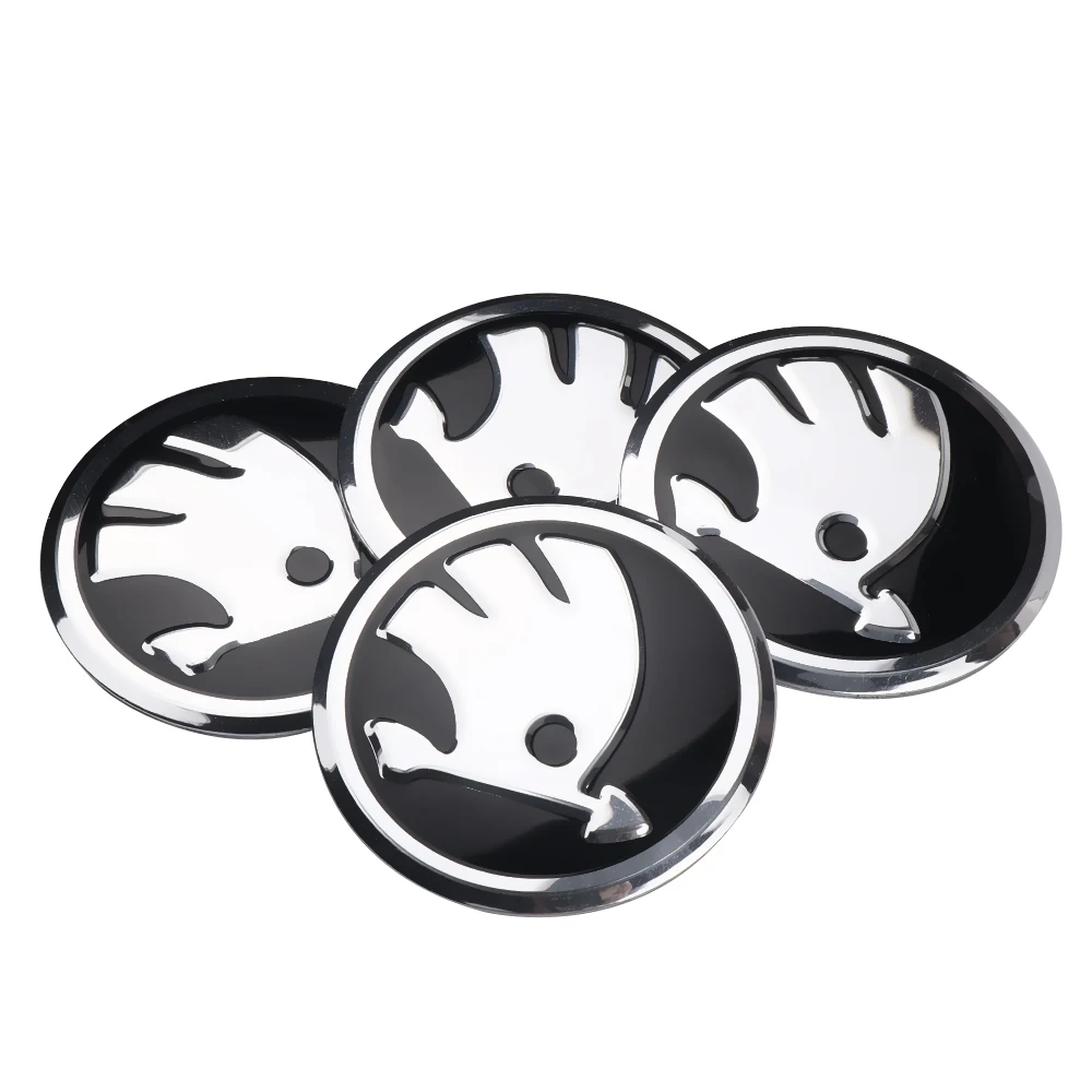 4PCS 56mm Aluminium Alloy Auto Car R Wheel Hub Center Caps Emblem Sticker for Skoda YETI OCTAVIA FABIA Superb JETTA Car Styling