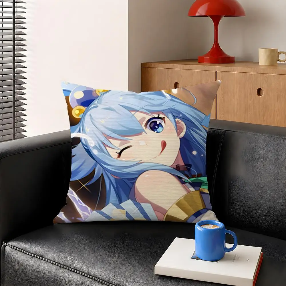Anime KonoSuba Kazuma Aqua Megumin Cushion Cover Decorative Pillowcase Soft Short Plush Cozy Durable Sofa Home Decor Items Gift