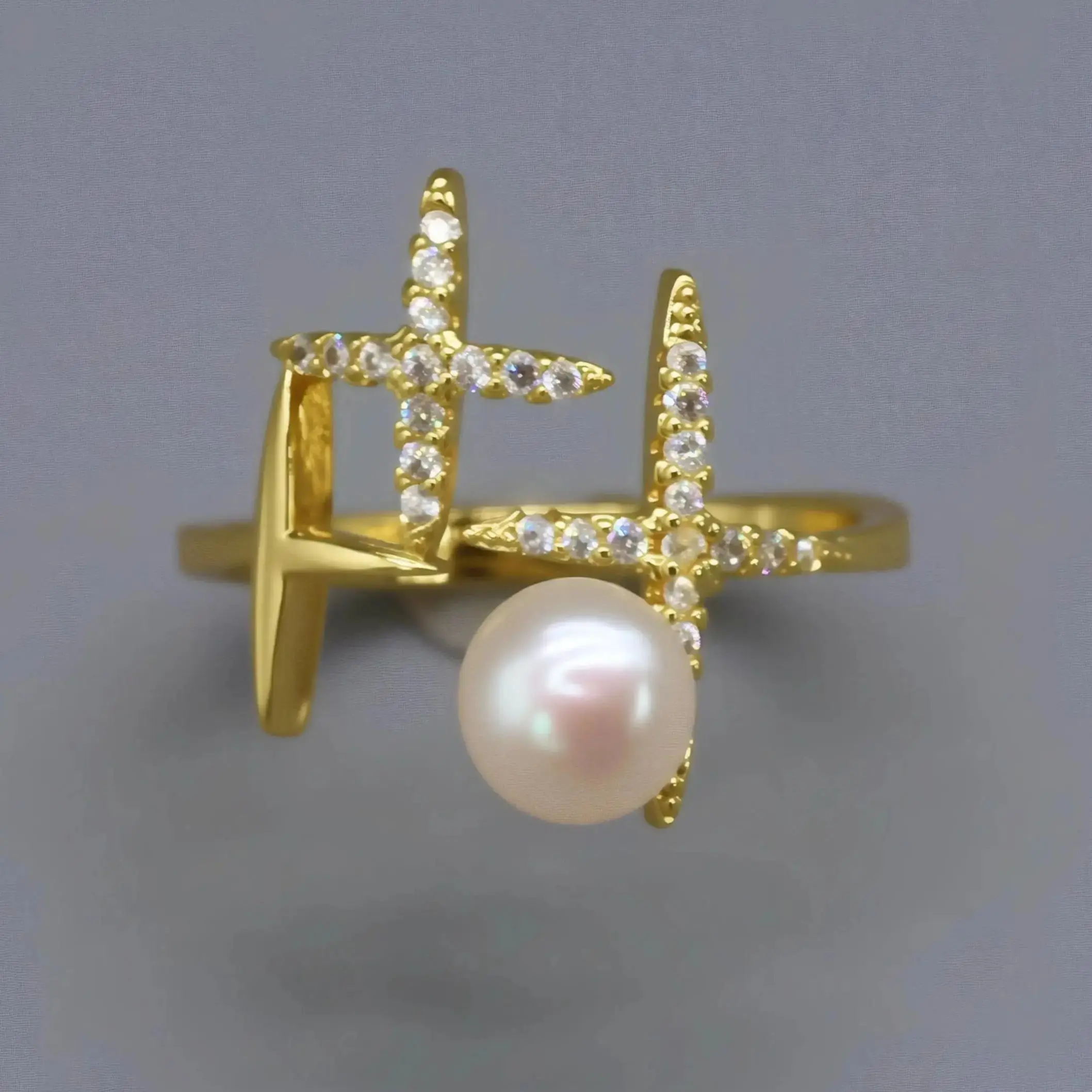 

Открытое кольцо JUNYE 5A класса с белым жемчугом и сияющим звездным светом, модный нишевый дизайн, необходимый аксессуар для женских вечеринок, ювелирные изделия