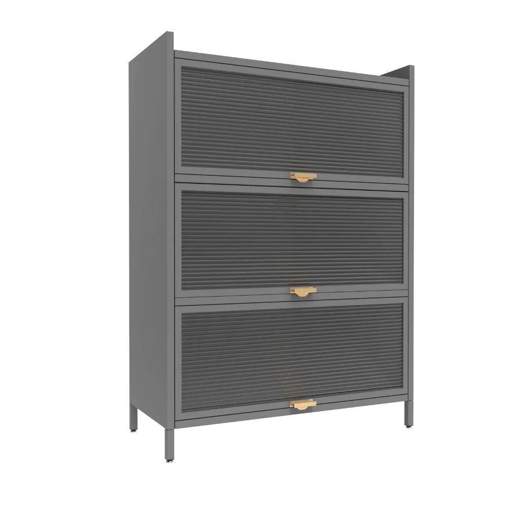 

Metal Standing Storage Cabinet, 3 Level Storage with Fluted Flip Doors, Suit for Kitchen, Living Room, Bedroom, Bathroom