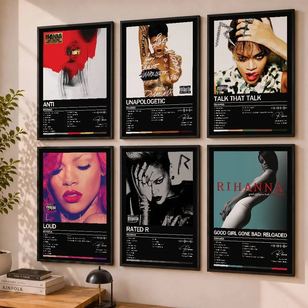 R-Rihannas Poster Album Art Cover Songs Rap Pop Singer Band Wall Waterproof Paper Sticker For Living Room Home Decor