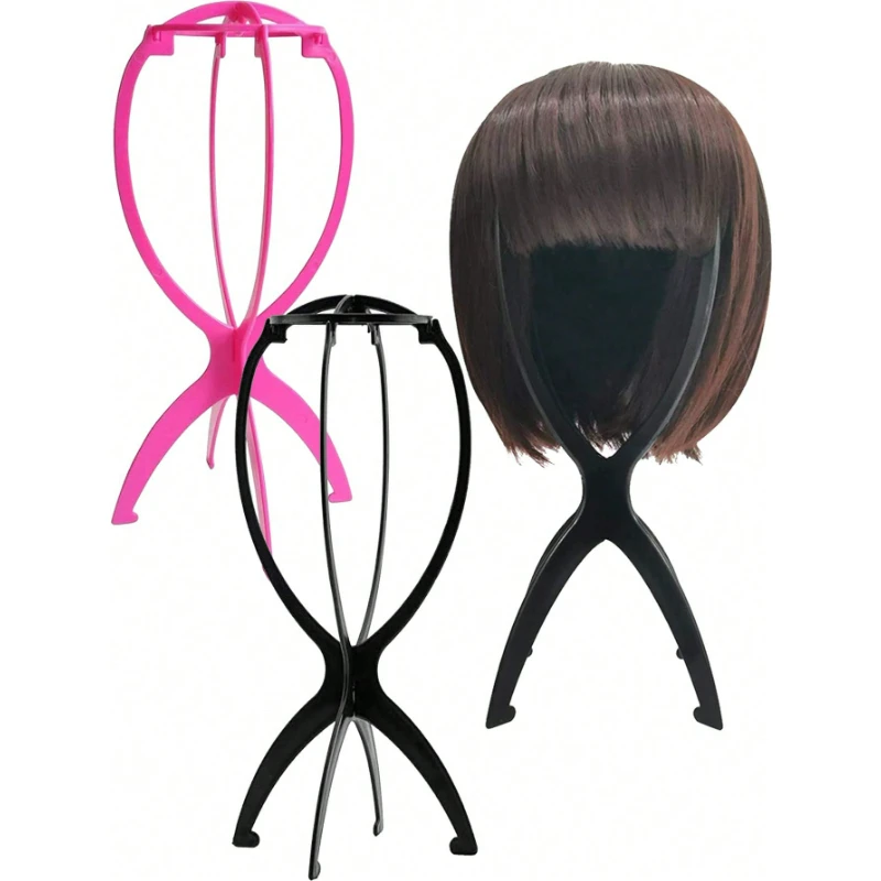 

2Pc Plastic Wig Stand Convenient for Wig Styling and Travel Black Pink Portable Wig Head Stand 13.8 inch Wig Display Tools