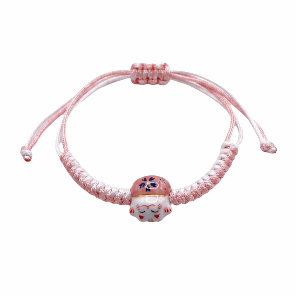 Ceramic Cat Pendant Maneki Neko Bracelet Hand Rope Handmade Red Braided Rope Two Color Jewelry Accessories Women Hand Ring