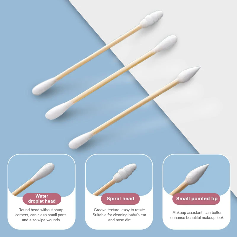 100/150/200Pcs 2-in-1 Ear Digging Spoon Double Ended Cotton Stick Ear Cleaner Disposable Cleaning White Cotton Swab Makeup Tool