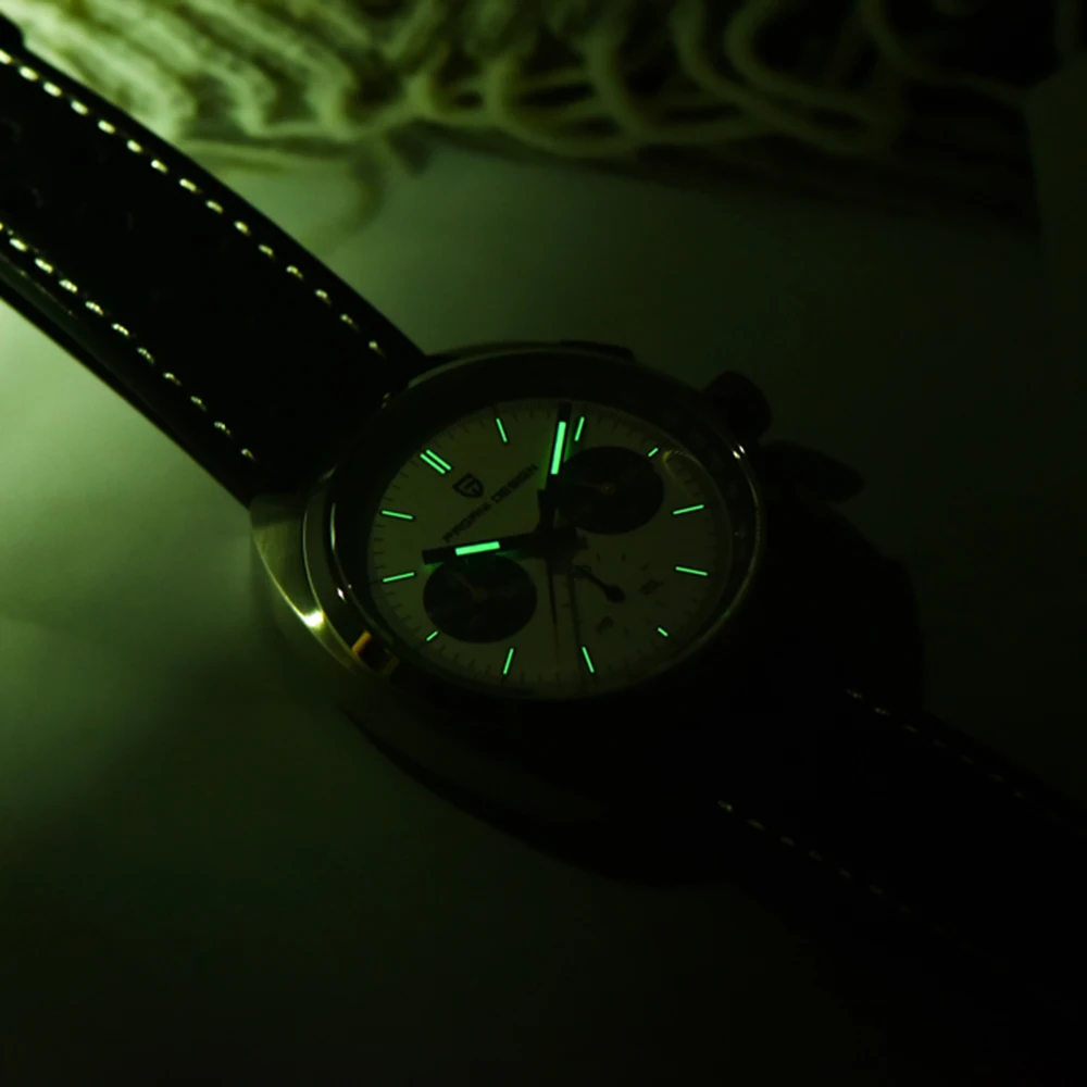 2025 جديد PAGANI تصميم ساعة رجالي فاخرة ساعات كوارتز كرونوغراف ساعة يد جلدية الياقوت مرآة الساعات هدية مضيئة