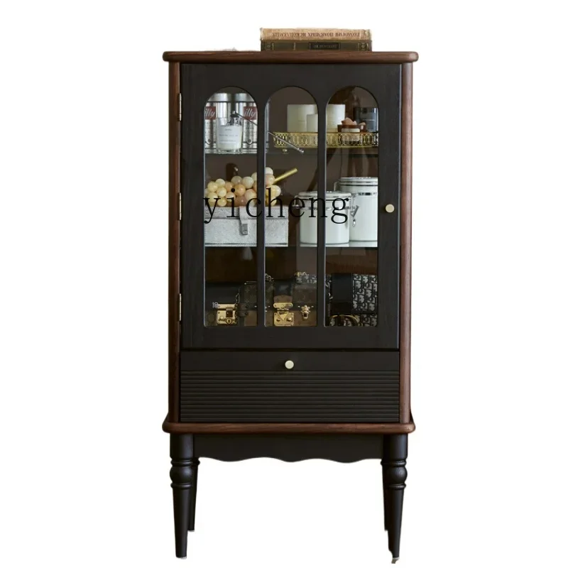 

ZK retro glass door solid wood wine cabinet living room home display storage TV cabinet next to the cabinet