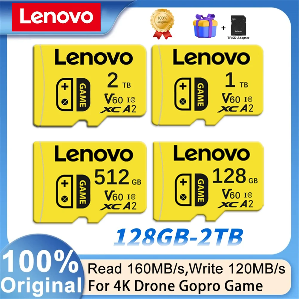 Lenovo Memory Card 128GB 2TB 1TB 512GB 256GB Micro TF SD Card V60 High Speed Cameracartão De Memória For Phone Camera