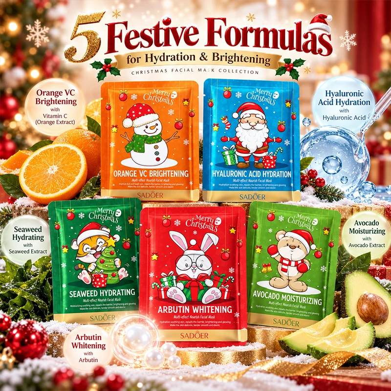 Christmas Holiday Gift Facial Sheet Mask Moisturizing Brightening Face Mask 25g Gentle Skin Care Mask for Daily Winter Skincare