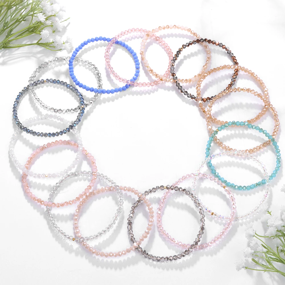 4Pcs/Set Crystal Bracelets For Women Girls Natural Stone Beads Bracelets Grey pink White blue series Crystal Fashion Jewelry