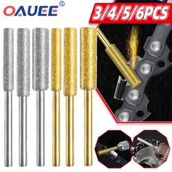 3/4/5/6pcs Diamond Coated Cylindrical Burr 4/4.8/5.5mm Chainsaw Sharpener Stone File Chain Saw Sharpening Carving Grinding Tools