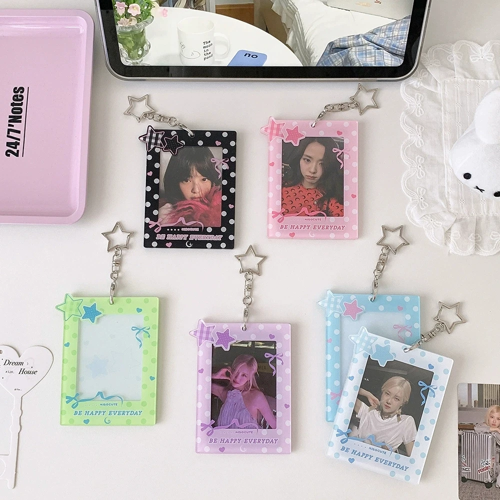 Bow Star Polka Dot Card Sleeve Cute Girls 3 Inch Photocard Display Card Holder Student Bag Charm Pendant Accessory
