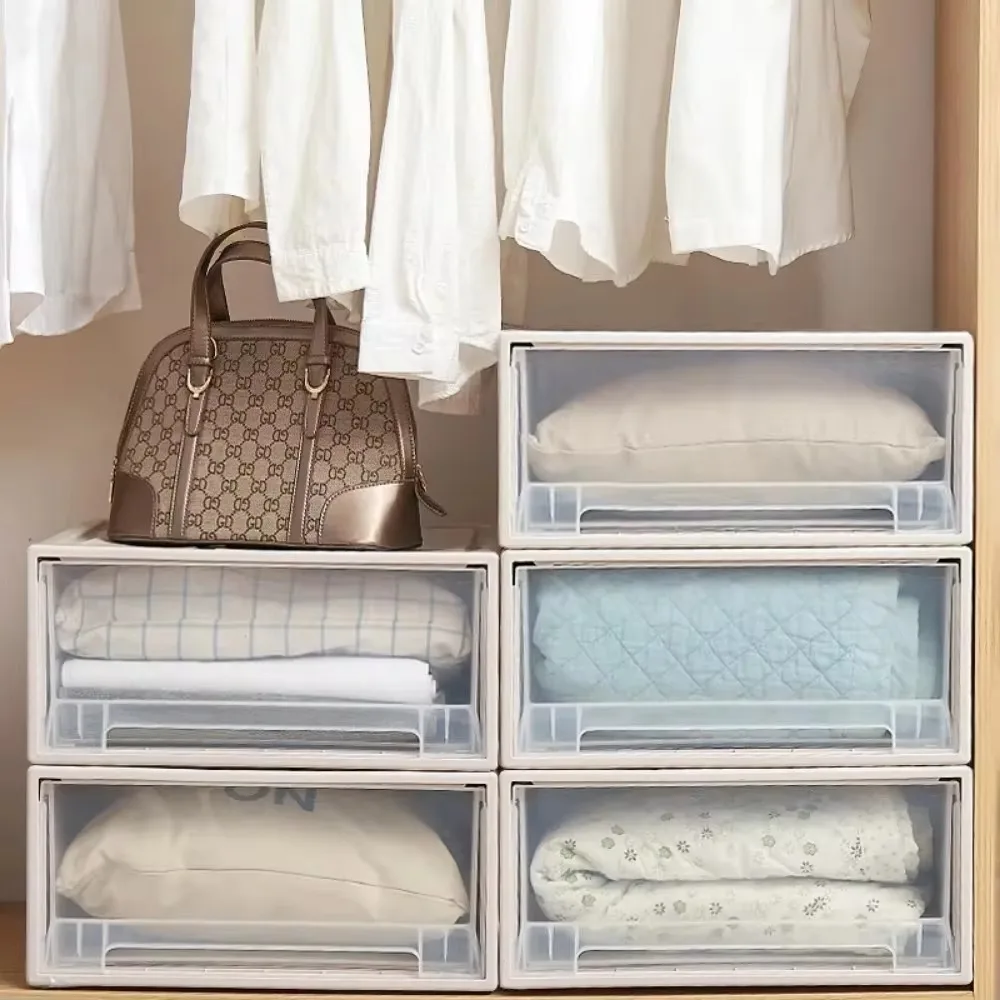 Large Drawer Storage Box Wardrobe Storage Plastic Transparent Household Clothes Organizer Quilt Boxes Cabinet Closet Storage Bin