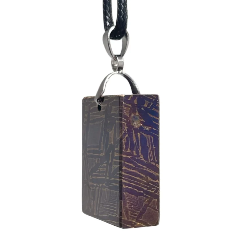 Genuine Muonionalusta Meteorite Rectangle Pendant Handmade NecklaceUnique Cosmic Pattern Collection Piece LK467