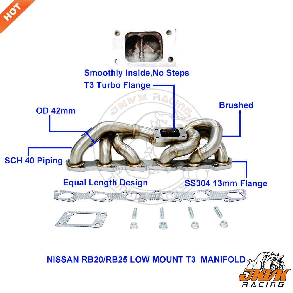 JKVK RACING Skyline R32 R33 R34 RB20 RB25 RB20DET RB25DET Low Mount T3 Turbo Header Abgaskrümmer