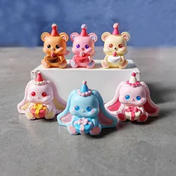 3pc Cute Rabbit Bear Birthday Gift Cake Decoration Resin Craft Miniature Figure Tiny Bonsai Microlandscape Fairy Garden Decor