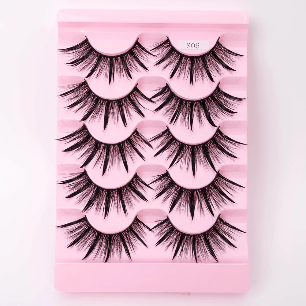Neue 5/10 Paar Natürliche Wet False Eyelashes für den täglichen Gebrauch, scharfe, dicke, künstliche, gekreuzte Make-up-Wimpern – Detail 26