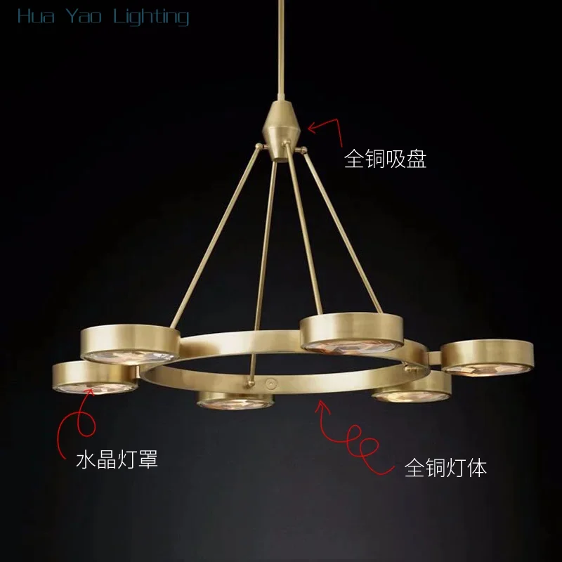 Post-modern luxury restaurant chandelier creative living room copper lamp simple design hotel villa crystal lighting