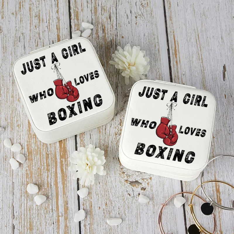 1pc Just A Girl Who Loves Boxing Portable Jewelry Storage Box, Simple Jewelry Organizer Box,Gifts Box For Women