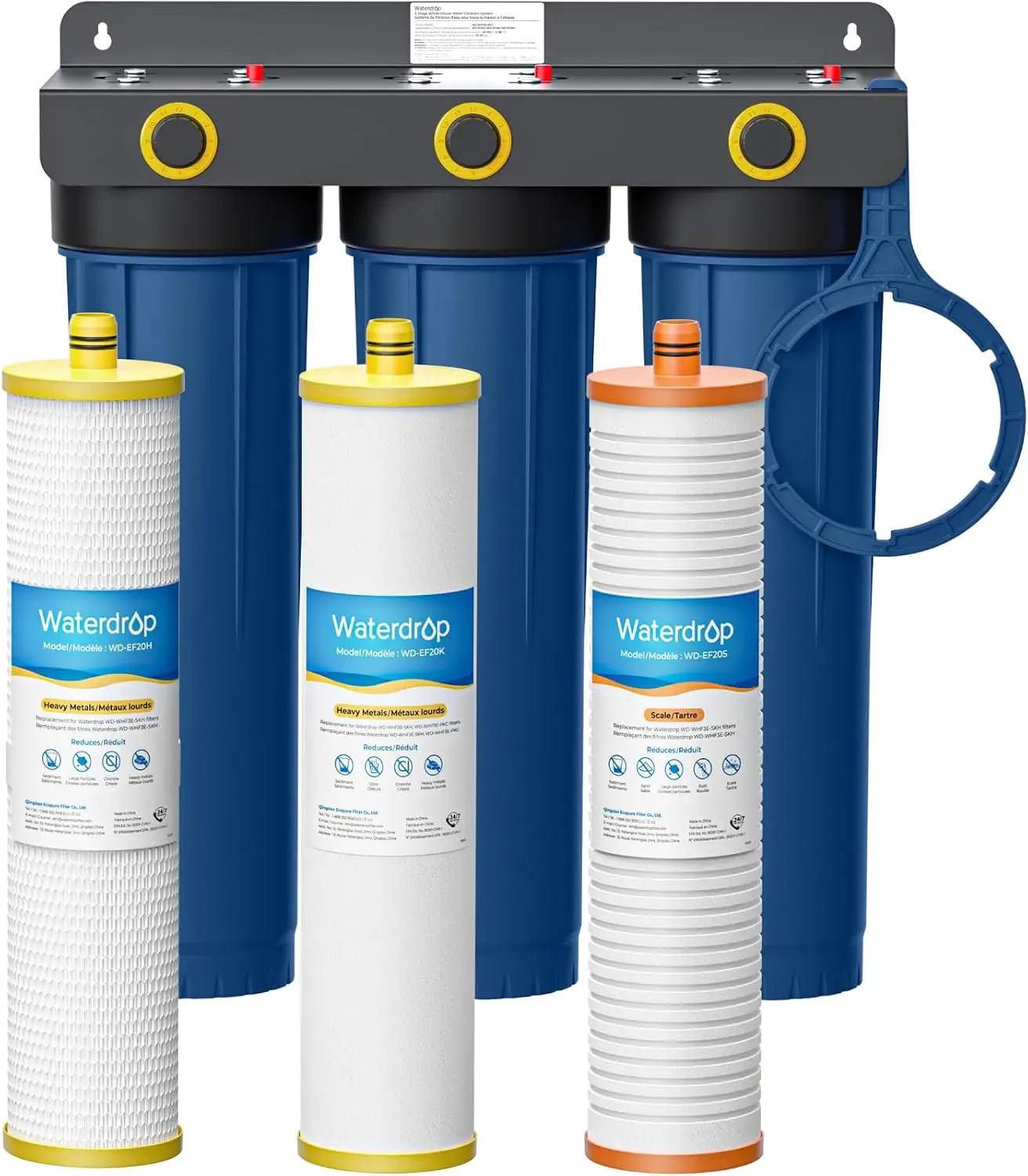 Waterdrop WHF3E-SKH 3-Stage Whole House Water Filter System for Well Water with Heavy Metal and Anti-Scale Sediment Filter, Highly Reduces Scale, Lead, Chlorine, and Taste, 5 Micron, 1