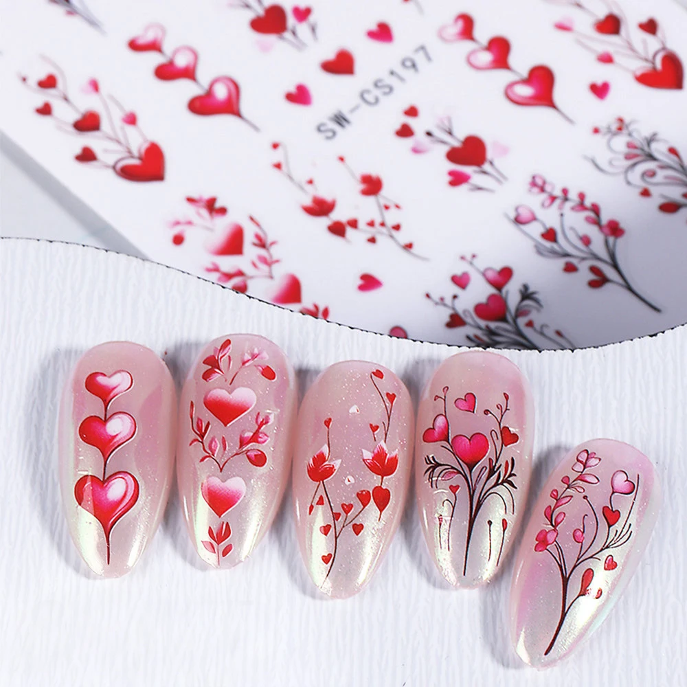 3d coração vermelho dia dos namorados decalques da arte do prego amor rosa romântico auto-adesivo etiqueta do prego diy namorados manicure decoração suprimentos