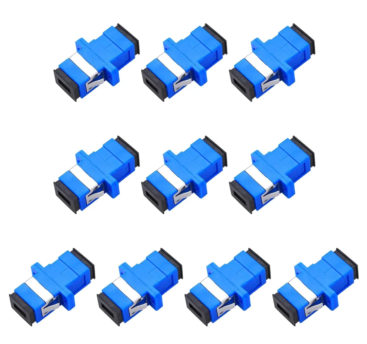 10PCS SC/UPC to SC/UPC Fiber Optic Coupler Adapter Simplex Single Mode OS2 Fiber Connector Female to Female with Flange Blue