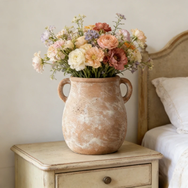 

Керамическая ваза с двумя ручками, банка для хранения, ретро-ваза для цветов, высококачественный декор для дома, контейнер для цветочных композиций