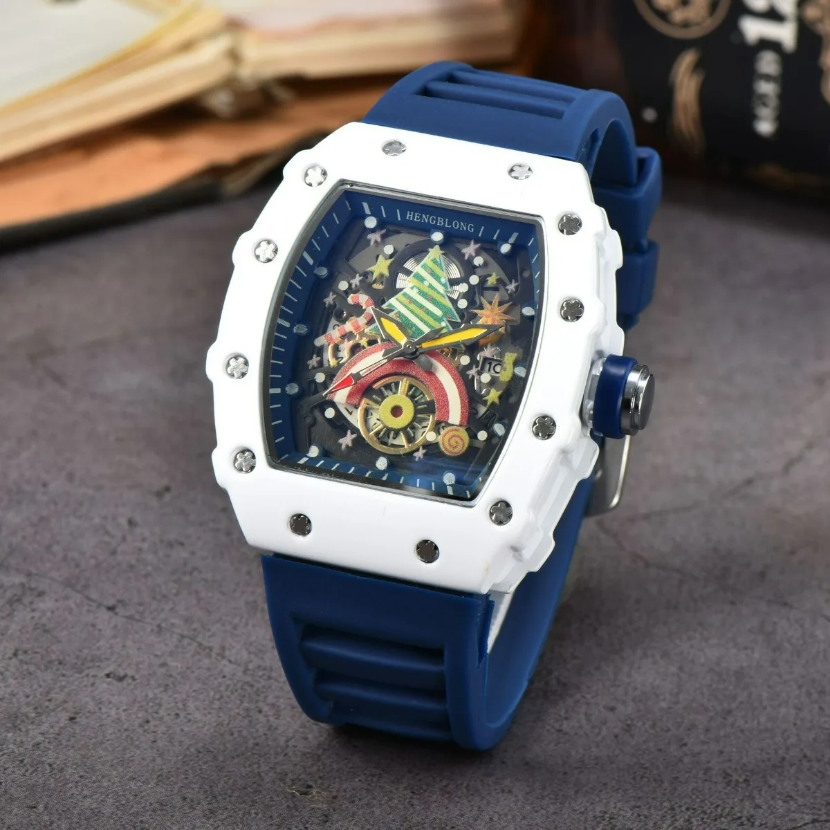 Colorful Hollow Versatile Men\'s Quartz Movement Watch Spot Fashion Sports Hollow Quartz Men\'s Watch Silicone Belt