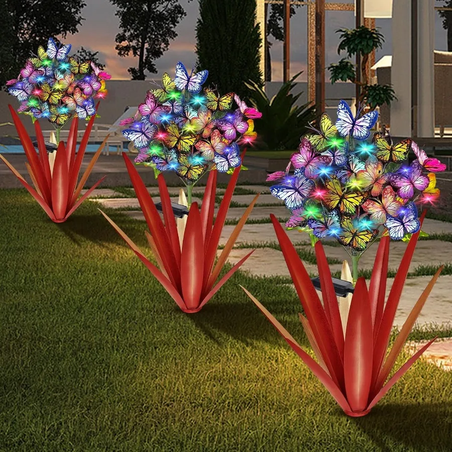 

Homight Solar Metal Agave Butterfly Flower Stick Garden Sculpture - Outdoor Gift Christmas Lights - Swaying Butterfly Garden Li