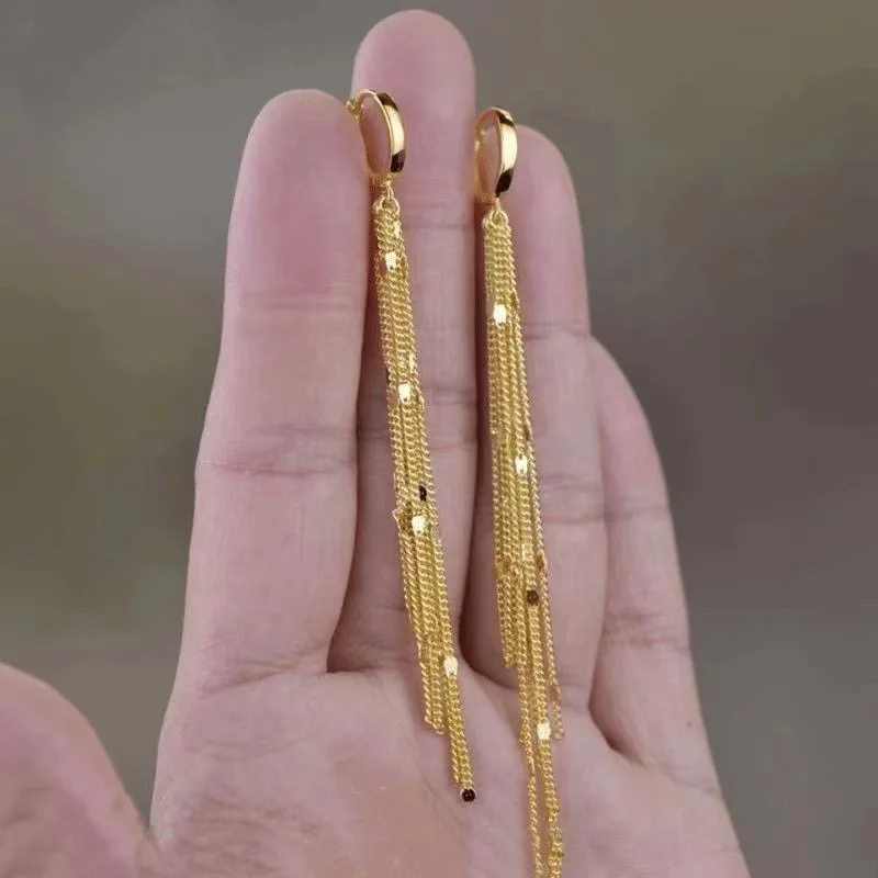 Luxury Gold Color Long Tassel Earrings For Women Dominated Geometric Metal Chain  Drop Earrings Girls Party Wedding Jewelry