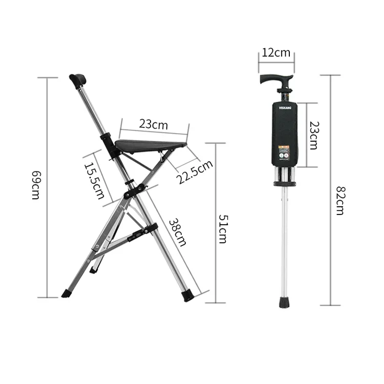 New High Quality Aluminum Alloy Foldable Walking Cane Stick With Seat Adjustable Elderly Crutch Chair With Stool