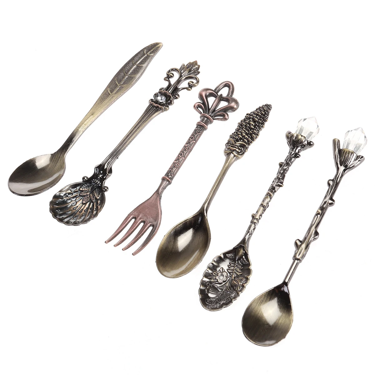 

6pcs Vintage European Alloy Coffee Spoon Set Royal Fork Set Dessert Forks For Easter Dessert Spoons And Forks Kitchen Silverware