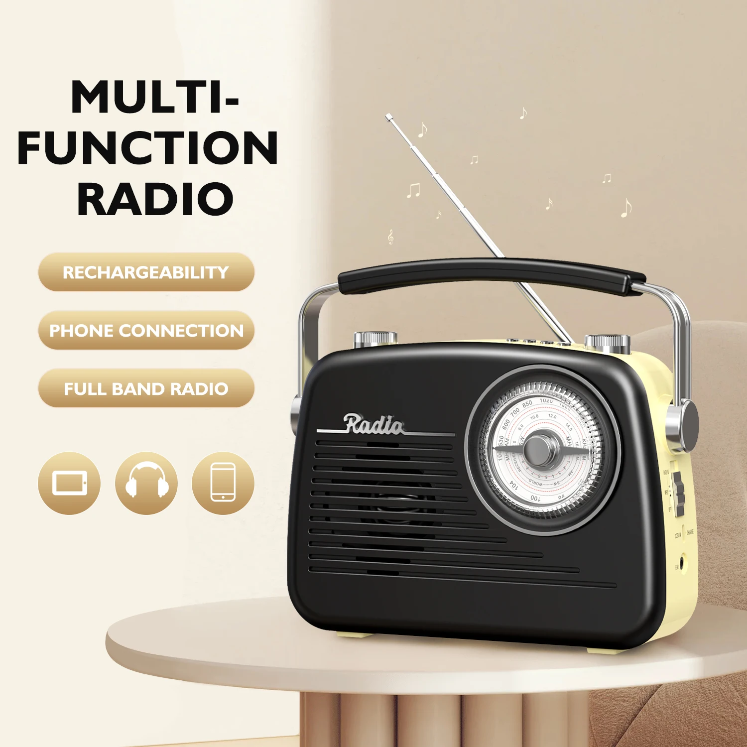 

Portable multi-function radio AM/FM/SW multi-band, USB charging, TF card playback, with antenna, with the best reception, easy t